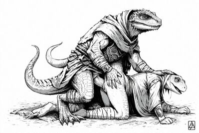 Lizardman Doggystyle
art by hyperion
Keywords: lizardman;male;female;anthro;M/F;penis;from_behind;cloacal_penetration;hyperion