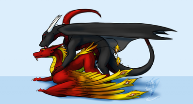 Phoenix and the Fire Drake
art by icy-marth
Keywords: dragon;dragoness;wyvern;male;female;feral;M/F;penis;from_behind;spooge;icy-marth