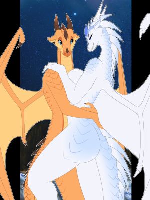 Sky and Snowfall (Wings_of_Fire)
art by imaginespacedragons
Keywords: wings_of_fire;icewing;snowfall;dragon;dragoness;male;female;anthro;breasts;M/F;missionary;suggestive;imaginespacedragons
