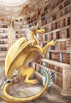 Library Session (Wings_of_Fire)
art by inkfang
Keywords: wings_of_fire;sandwing;icewing;hybrid;dragon;feral;solo;non-adult;inkfang