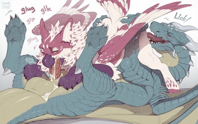 Dragon and Gryphon
art by inno-sjoa
Keywords: gryphon;dragon;male;female;feral;M/F;penis;69;oral;spooge;inno-sjoa