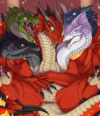 Tiamat (color)
art by iriedono
Keywords: dungeons_and_dragons;dragoness;hydra;male;feral;solo;cloaca;spread;spooge;iriedono