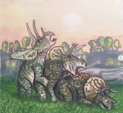 Trike Threeway
art by jeremy_ennis
Keywords: dinosaur;ceratopsid;triceratops;male;female;feral;M/F;from_behind;suggestive;jeremy_ennis
