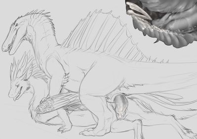 Spinosaur Lover
art by yaroul
Keywords: dinosaur;theropod;spinosaurus;dragoness;male;female;feral;M/F;penis;from_behind;vaginal_penetration;internal;spooge;yaroul