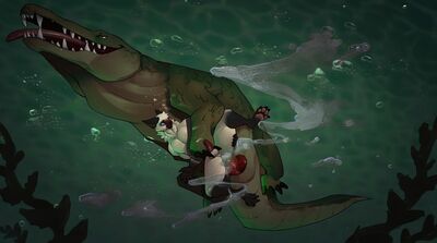 Aquatic Lovers
art by kamelotnoah
Keywords: crocodilian;crocodile;gryphon;male;feral;M/M;penis;from_behind;anal;spooge;kamelotnoah