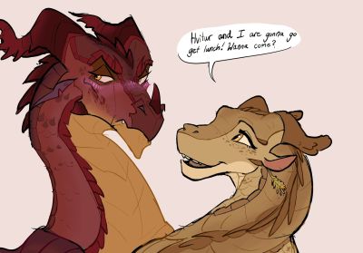 Asha and Kestrel 1 (Wings_of_Fire)
art by kat2nite
Keywords: wings_of_fire;skywing;mudwing;asha;kestrel;dragoness;female;feral;lesbian;suggestive;humor;kat2nite