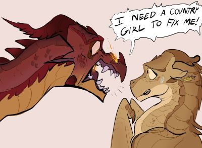 Asha and Kestrel 2 (Wings_of_Fire)
art by kat2nite
Keywords: wings_of_fire;skywing;mudwing;asha;kestrel;dragoness;female;feral;lesbian;suggestive;humor;kat2nite