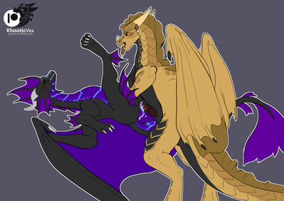 Sandwing On Top (Wings_of_Fire)
art by khaoticinterests
Keywords: wings_of_fire;sandwing;dragon;male;feral;M/M;penis;missionary;docking;spooge;kuueen