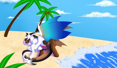 Sex on the Beach (Wings_of_Fire)
art by king_quince
Keywords: wings_of_fire;mudwing;dragon;dragoness;male;female;feral;M/F;penis;hemipenis;double_penetration;spoons;vaginal_penetration;beach;king_quince