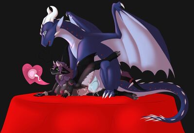 Frostflower Mating (Wings_of_Fire)
art by king_quince
Keywords: wings_of_fire;icewing;nightwing;hybrid;dragon;dragoness;male;female;feral;anthro;breasts;M/F;penis;from_behind;vaginal_penetration;internal;spooge;king_quince