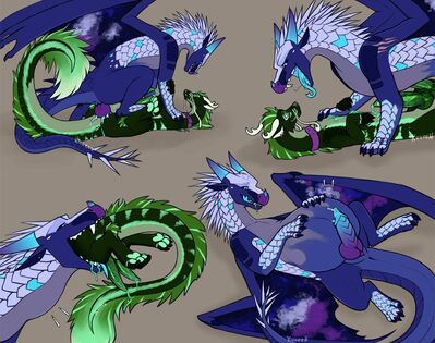 Galaxy and Sycamore (Wings_of_Fire)
art by kuueen
Keywords: wings_of_fire;nightwing;icewing;hybrid;dragon;male;feral;M/M;penis;missionary;cowgirl;anal;vore;spooge;kuueen