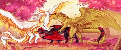 Friends
art by laguzka
Keywords: dragon;dragoness;male;female;feral;M/F;threeway;spitroast;penis;from_behind;suggestive;oral;laguzka