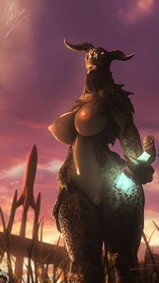 Deathclaw
art by lamoz571
Keywords: videogame;fallout;lizard;reptile;deathclaw;female;anthro;breasts;solo;vagina;cgi;lamoz571