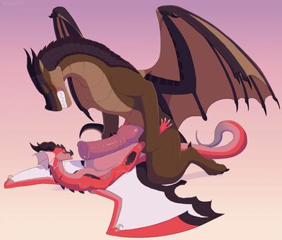 Melicope and Buffalom (Wings_of_Fire)
art by lbot7022
Keywords: wings_of_fire;mudwing;rainwing;nightwing;hybrid;dragon;dragoness;male;female;feral;M/F;penis;hemipenis;missionary;vaginal_penetration;macro;spooge;lbot7022