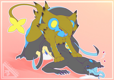 Salazzle and Luxray Having Sex
art by lemoncore
Keywords: anime;pokemon;furry;canine;lizard;salazzle;luxray;male;anthro;M/M;penis;from_behind;anal;spooge;lemoncore