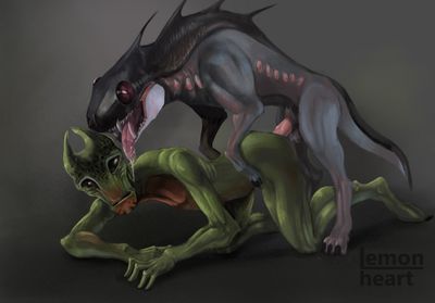 Varren and Salarian
art by lemonheart
Keywords: beast;videogame;mass_effect;varren;male;salarian;female;anthro;feral;M/F;penis;from_behind;lemonheart