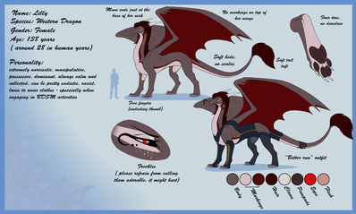 Lilly Reference
art by yuras12
Keywords: dragoness;female;feral;solo;reference;yuras12