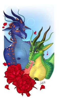 Luna and Swordtail (Wings_of_Fire)
art by lunula
Keywords: wings_of_fire;silkwing;hivewing;luna;swordtail;dragon;dragoness;male;female;antho;breasts;M/F;penis;oral;spoooge;lunula