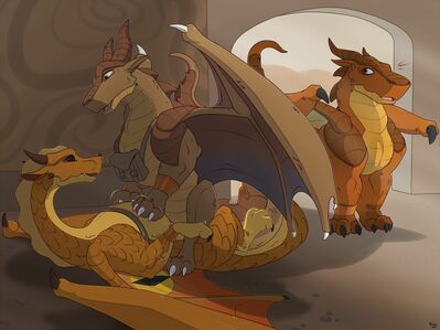 Tribal Relations (Wings_of_Fire)
art by mcfan
Keywords: wings_of_fire;mudwing;sandwing;dragon;male;feral;M/M;cowgirl;suggestive;mcfan