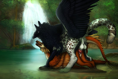 Gryphon and Sparrow
art by mirych
Keywords: gryphon;avian;bird;sparrow;male;female;feral;anthro;M/F;penis;from_behind;vaginal_penetration;spooge;mirych