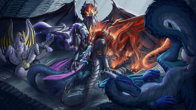 Servicing (Wings_of_Fire)
art by monduck
Keywords: wings_of_fire;rainwing;nightwing;icewing;hybrid;dragon;dragoness;male;female;feral;M/F;penis;oral;oviposition;egg;spooge;monduck