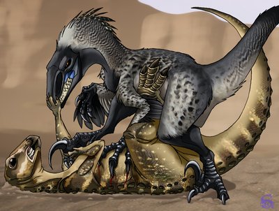 Mr Stabby Toes
art by isismasshiro
Keywords: dinosaur;theropod;raptor;deinonychus;hadrosaur;feral;non-adult;isismasshiro