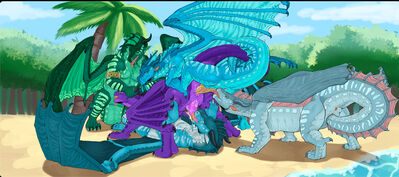 Nightwing-Seawing Negotiations 1 (Wings_of_Fire)
art by mrnbgreenart
Keywords: wings_of_fire;nightwing;seawing;dragon;dragoness;tsunami;riptide;turtle;male;female;feral;M/M;threeway;spitroast;penis;from_behind;oral;anal;tailplay;masturbation;vaginal_penetration;beach;mrnbgreenart;mrnbgreenart