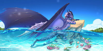 Vacation (Wings_of_Fire)
art by mydrawnworld
Keywords: wings_of_fire;seawing;rainwing;hybrid;dragoness;female;anthro;breasts;solo;vagina;mydrawnworld