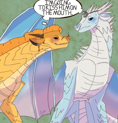 Qibli and Winter (Wings_of_Fire)
art by nagitoasthq
Keywords: wings_of_fire;sandwing;icewing;qibli;winter;dragon;male;feral;M/M;suggestive;humor;nagitoasthq