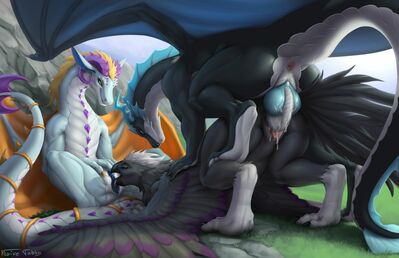 Shared Territory
art by naive_tabby
Keywords: dragon;dragoness;gryphon;male;female;feral;M/F;lesbian;penis;vagina;threeway;spitroast;penis;from_behind;oral;vaginal_penetration;spooge;naive_tabby