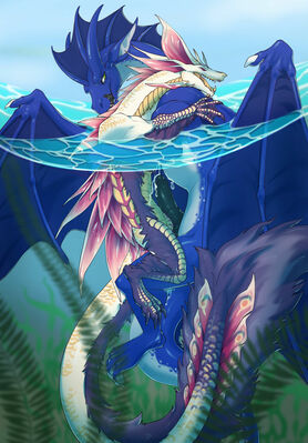 Mizutsune Mated
art by neverneverland
Keywords: videogame;monster_hunter;mizutsune;dragon;dragoness;male;female;feral;M/F;missionary;suggestive;neverneverland