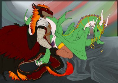 Passionate Evening
art by neverneverland and shiaz
Keywords: dragon;dragoness;male;female;feral;anthro;M/F;penis;from_behind;vaginal_penetration;lingerie;neverneverland;shiaz