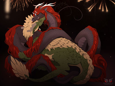 New Year's Fireworks
art by whitemantis
Keywords: eastern_dragon;dragon;dragoness;male;female;feral;M/F;whitemantis