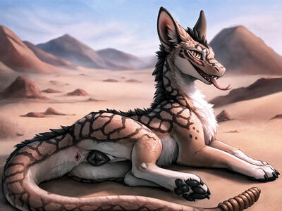 Nightstalker (Fallout)
art by nightdancer
Keywords: videogame;fallout;furry;canine;snake;hybrid;nightstalker;female;feral;solo;vagina;presenting;nightdancer