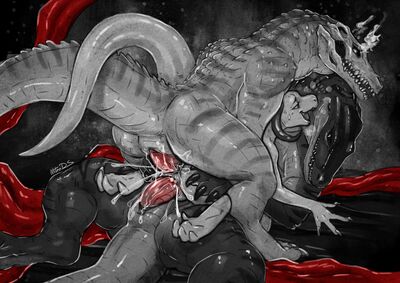 One Lizard, Two Crocs
art by nitrods
Keywords: crocodilian;crocodile;lizard;male;female;anthro;M/F;threeway;double_penetration;penis;cowgirl;from_behind;vaginal_penetration;anal;spooge;nitrods