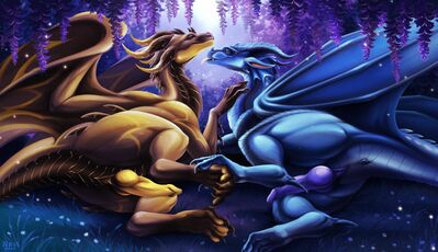Forest Frolics 1 of 4 (Wings_of_Fire)
art by nsst
Keywords: wings_of_fire;rainwing;nightwing;dragon;male;feral;solo;penis;nsst