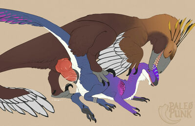 Deinonychus and Guanlong Mating
art by oliver.lutro_or paleopunk
Keywords: dinosaur;theropod;raptor;deinonychus;guanlong;male;female;feral;M/F;penis;from_behind;cloacal_penetration;spooge;oliver.lutro;paleopunk