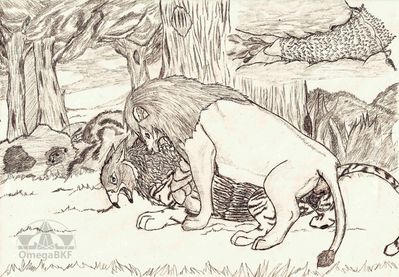 Lion Mating With Gryphon
art by omegaBKF
Keywords: gryphon;furry;feline;lion;male;female;feral;M/F;penis;from_behind;vaginal_penetration;internal;ejaculation;orgasm;spooge;omegaBKF