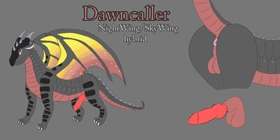 Dawncaller (Wings_of_Fire)
art by onesaucdragon
Keywords: wings_of_fire;nightwing;skywing;hybrid;dragon;male;feral;solo;penis;closeup;reference;onesaucdragon