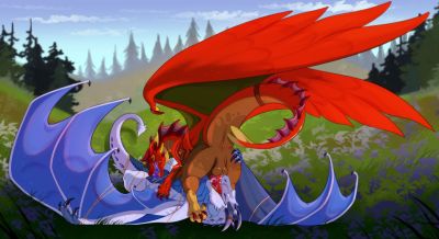 Eon's Catch (Wings_of_Fire)
art by owishka
Keywords: wings_of_fire;skywing;leafwing;hybrid;dragon;male;feral;M/M;penis;oral;69;spooge;owishka