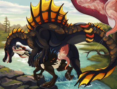 Spinosaurus and Allosaurus
art by owishka
Keywords: dinosaur;theropod;allosaurus;spinosaurus;male;feral;M/M;penis;from_behind;docking;internal;closeup;spooge;owishka