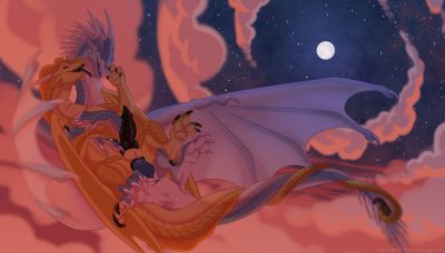 Mating Flight (Wings_of_Fire)
art by owl_light
Keywords: wings_of_fire;icewing;sandwing;qibli;winter;dragon;male;feral;M/M;penis;reverse_cowgirl;anal;owl_light