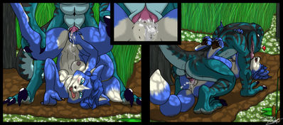 Riding a Raptor in the Swamp 1
art by pacikat
Keywords: videogame;star_fox;dinosaur;theropod;raptor;feral;furry;canine;fox;krystal;male;female;anthro;breasts;M/F;penis;missionary;vaginal_penetration;spooge;closeup;pacikat
