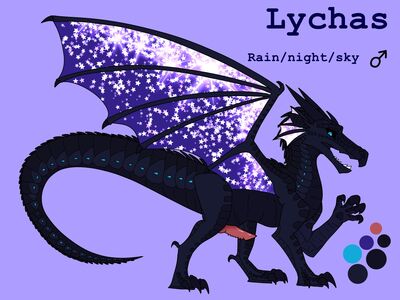 Lychas Reference (Wings_of_Fire)
art by paraisbae
Keywords: wings_of_fire;rainwing;nightwing;skywing;hybrid;dragon;male;feral;solo;peis;reference;paraisbae