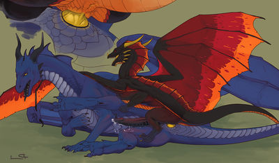Mating Dragons
art by pheel
Keywords: dragon;feral;male;M/M;penis;anal;from_behind;closeup;spooge;pheel