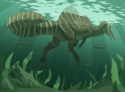 Spinosaurus Underwater
art by phlegraofmystery
Keywords: dinosaur;theropod;spinosaurus;female;feral;cloaca;phlegraofmystery