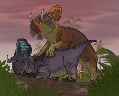 Nasutoceratops Mating
art by pine.bone
Keywords: dinosaur;ceratopsid;nasutoceratops;male;feral;M/M;penis;from_behind;anal;spooge;pine.bone