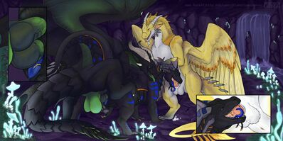 Between a Rock and a Hard Place (Wings_of_Fire)
art by planariawormova
Keywords: wings_of_fire;seawing;hybrid;dragon;male;feral;M/M;threeway;spitroast;penis;hemipenis;from_behind;double_penetration;anal;oral;closeup;planariawormova