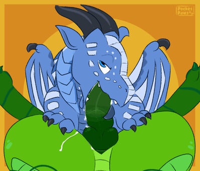 Leafwing x Seawing (Wings_of_Fire)
art by pocketpaws
Keywords: wings_of_fire;leafwing;seawing;rainwing;hybrid;dragon;male;feral;M/M;penis;oral;spooge;pocketpaws