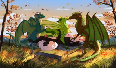 Picnic 1 (Wings_of_Fire)
art by polarbearanimation
Keywords: wings_of_fire;leafwing;rainwing;hybrid;dragon;furry;canine;dog;male;feral;M/M;orgy;spitroast;penis;cowgirl;missionary;anal;oral;closeup;spooge;polarbearanimation